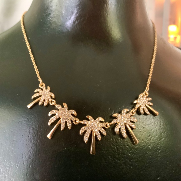 Lilly Pulitzer NWT Sparkling PALM TREE NECKLACE ⭐️GOLD tone LINK CHAIN crystal s - Picture 2 of 9